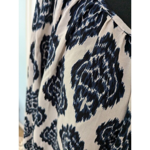 Marina Luna Blouse Women's Sz 2X Boho Peasant Navy Cream Medallion Soft Rayon - Picture 6 of 13